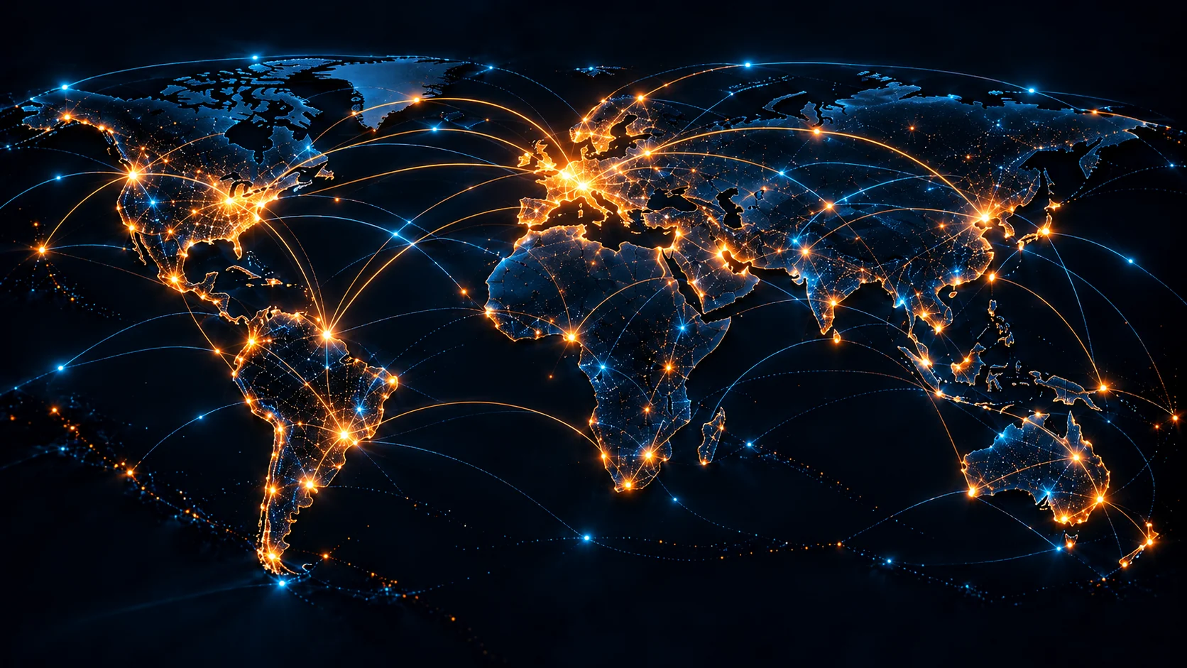 World map with glowing connection lines between Marss partner territories on every continent